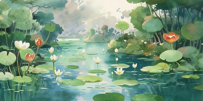 绿色荷叶池塘水面抽象水彩画,插画/手绘图,插画/手绘图库,插画/手绘图下载,插画/手绘
